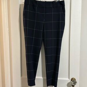 Women’s Navy Dress Pants, with large white windowpane pattern.  Flattering fit!